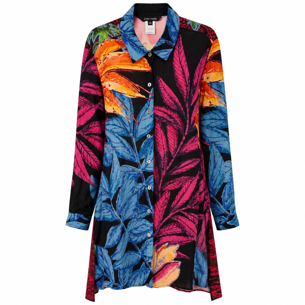 John Mark Dopamine Resortcore Tropical Tunic Top Dress Size Large Semi Sheer